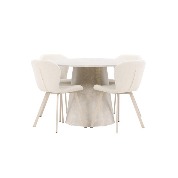 Lanzo Essgruppe Tisch Ø120cm und 4 Stühle beige.