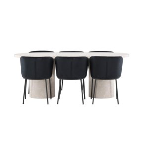 Narvik eethoek tafel 100x200cm en 6 stoelen beige, zwart.