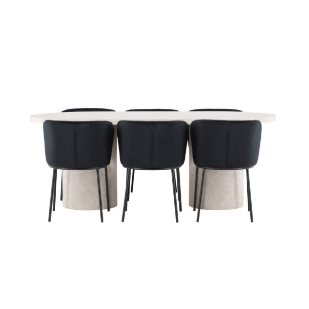 Narvik eethoek tafel 100x200cm en 6 stoelen beige, zwart.