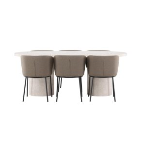 Narvik eethoek tafel 100x200cm en 6 stoelen beige, bruin.