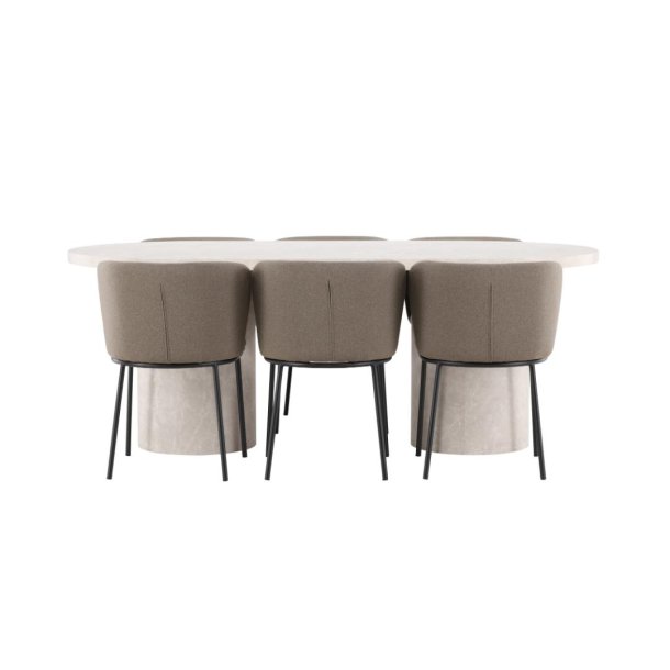 Narvik eethoek tafel 100x200cm en 6 stoelen beige, bruin.