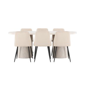 Narvik eethoek tafel 100x200cm en 6 stoelen beige.