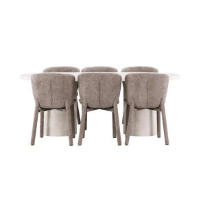 Narvik eethoek tafel 100x200cm en 6 stoelen beige, bruin.