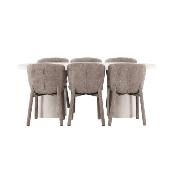 Narvik eethoek tafel 100x200cm en 6 stoelen beige, bruin.