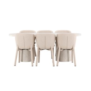 Narvik eethoek tafel 100x200cm en 6 stoelen beige.