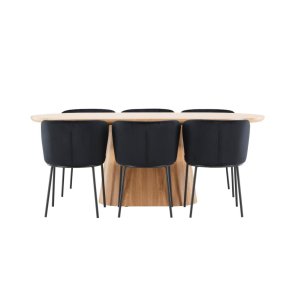 Stj�rn� matgrupp bord 90x200cm och 6 stolar natur, svart.