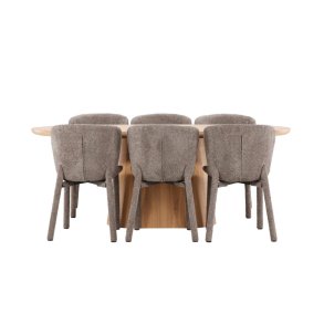 Stj�rn� matgrupp bord 90x200cm och 6 stolar natur, brun.