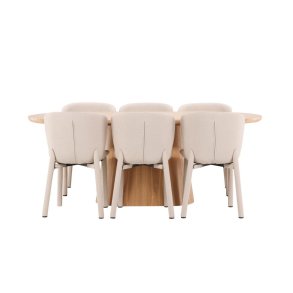 Stj�rn� matgrupp bord 90x200cm och 6 stolar natur, beige.