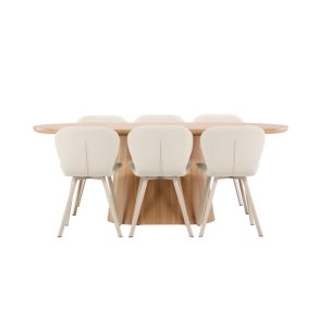 Stj�rn� matgrupp bord 90x200cm och 6 stolar natur, beige.