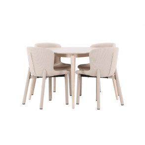 Flora Essgruppe Tisch Ø120cm und 4 Stühle whitewash, beige.