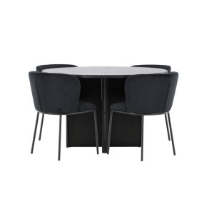 Strada Essgruppe Ausziehtisch Ø120cm, 170cm und 4 Stühle schwarz.