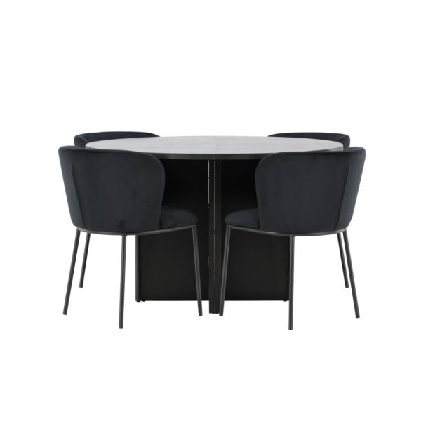 Strada Essgruppe Ausziehtisch Ø120cm, 170cm und 4 Stühle schwarz.