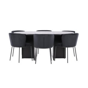 Strada Essgruppe Ausziehtisch �120cm, 170cm und 6 St�hle schwarz.