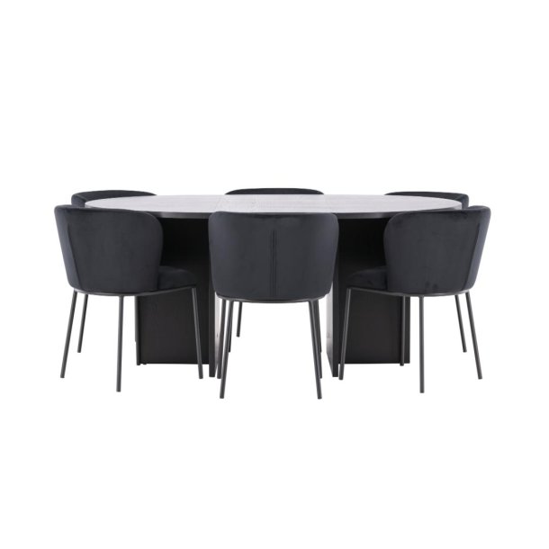 Strada Essgruppe Ausziehtisch �120cm, 170cm und 6 St�hle schwarz.