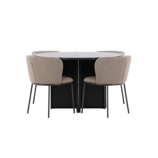 Strada Essgruppe Ausziehtisch Ø120cm, 170cm und 4 Stühle schwarz, braun.