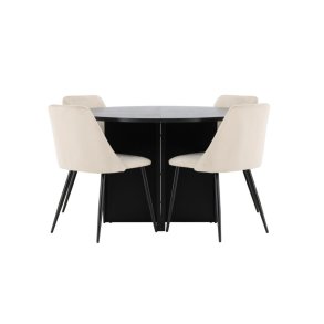 Strada Essgruppe Ausziehtisch Ø120cm, 170cm und 4 Stühle schwarz, beige.