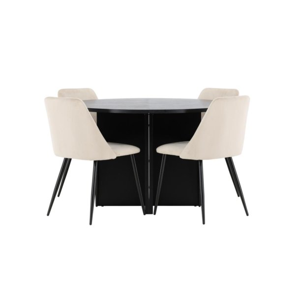 Strada Essgruppe Ausziehtisch Ø120cm, 170cm und 4 Stühle schwarz, beige.