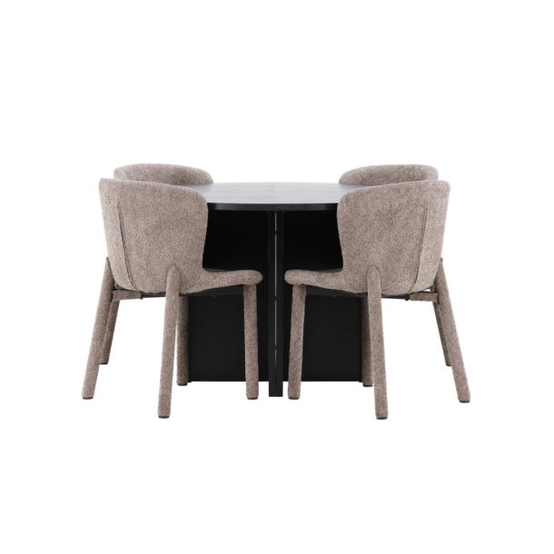 Strada Essgruppe Ausziehtisch Ø120cm, 170cm und 4 Stühle schwarz, braun.