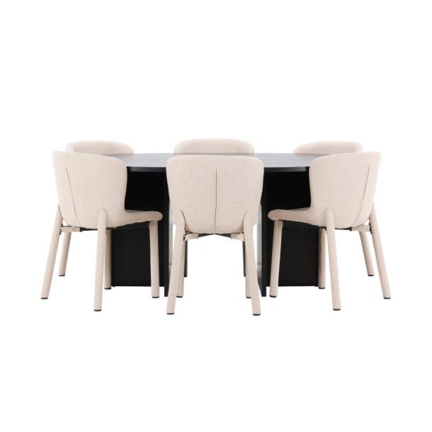 Strada Essgruppe Ausziehtisch Ø120cm, 170cm und 6 Stühle schwarz, beige.