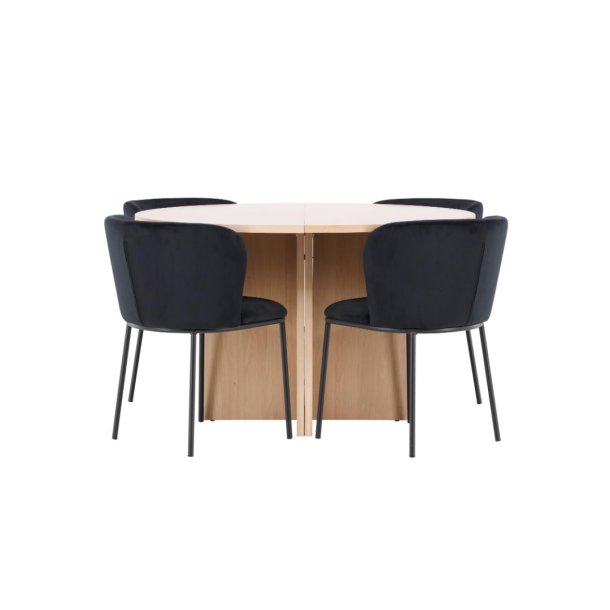 Strada Essgruppe Ausziehtisch Ø120cm, 170cm und 4 Stühle whitewash, schwarz.