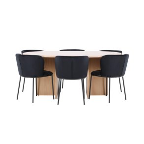 Strada Essgruppe Ausziehtisch Ø120cm, 170cm und 6 Stühle whitewash, schwarz.