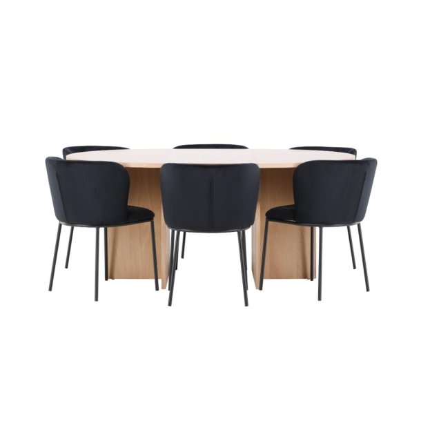 Strada Essgruppe Ausziehtisch Ø120cm, 170cm und 6 Stühle whitewash, schwarz.