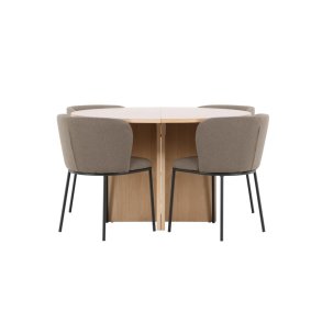 Strada Essgruppe Ausziehtisch Ø120cm, 170cm und 4 Stühle whitewash, braun.