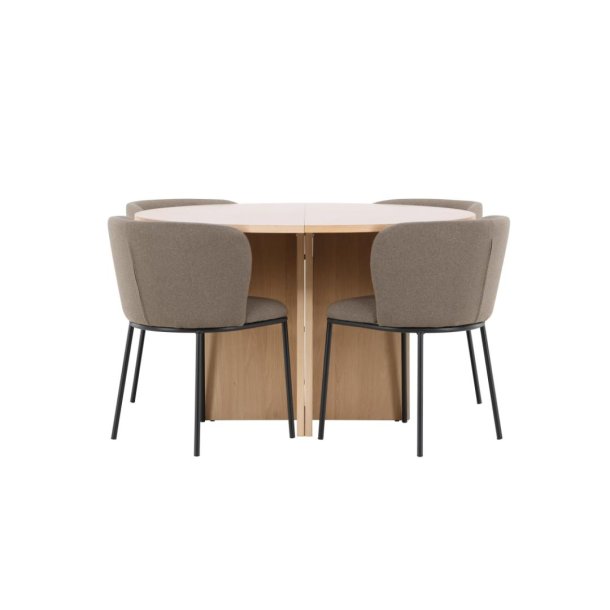 Strada Essgruppe Ausziehtisch Ø120cm, 170cm und 4 Stühle whitewash, braun.