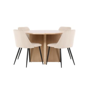 Strada Essgruppe Ausziehtisch Ø120cm, 170cm und 4 Stühle whitewash, beige.