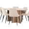 Strada Essgruppe Ausziehtisch Ø120cm, 170cm und 6 Stühle whitewash, beige.