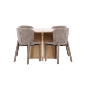 Strada Essgruppe Ausziehtisch Ø120cm, 170cm und 4 Stühle whitewash, braun.