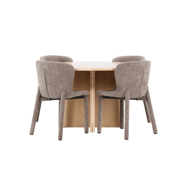 Strada Essgruppe Ausziehtisch Ø120cm, 170cm und 4 Stühle whitewash, braun.