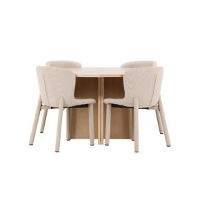 Strada Essgruppe Ausziehtisch Ø120cm, 170cm und 4 Stühle whitewash, beige.