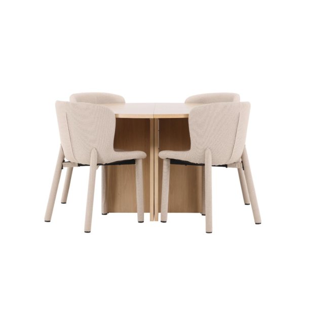 Strada Essgruppe Ausziehtisch Ø120cm, 170cm und 4 Stühle whitewash, beige.