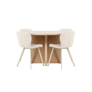 Strada Essgruppe Ausziehtisch Ø120cm, 170cm und 4 Stühle whitewash, beige.