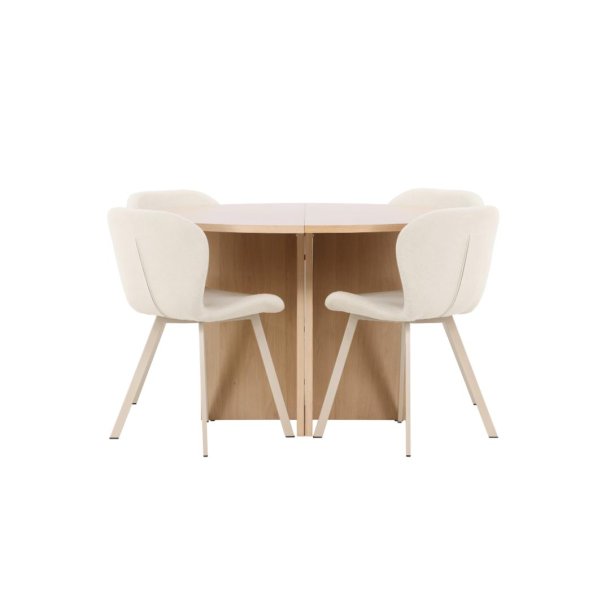 Strada Essgruppe Ausziehtisch Ø120cm, 170cm und 4 Stühle whitewash, beige.