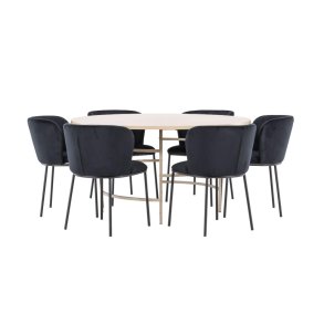 Copenhagen Essgruppe Tisch Ø140cm und 6 Stühle whitewash, schwarz.