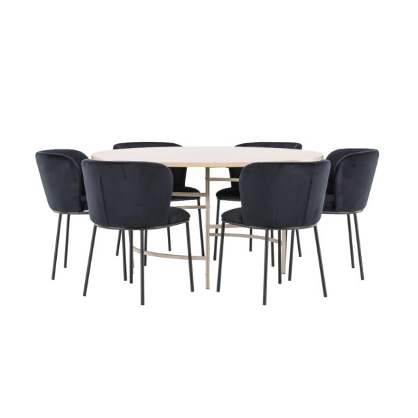 Copenhagen Essgruppe Tisch Ø140cm und 6 Stühle whitewash, schwarz.