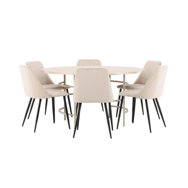 Copenhagen Essgruppe Tisch Ø140cm und 6 Stühle whitewash, beige.