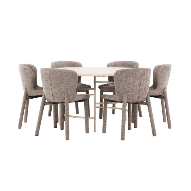 Copenhagen Essgruppe Tisch Ø140cm und 6 Stühle whitewash, braun.