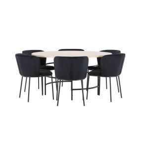 Copenhagen Essgruppe Tisch Ø140cm und 6 Stühle whitewash, schwarz.