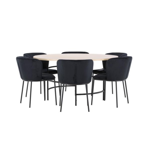 Copenhagen Essgruppe Tisch Ø140cm und 6 Stühle whitewash, schwarz.