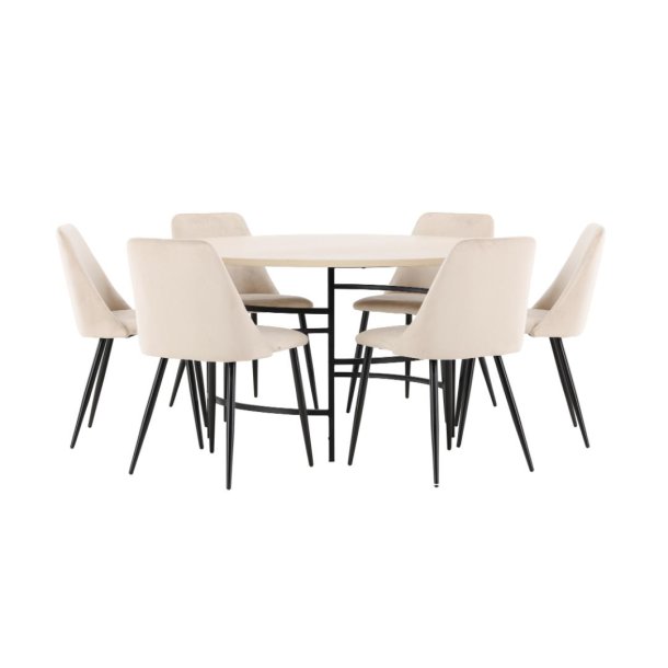 Copenhagen Essgruppe Tisch Ø140cm und 6 Stühle whitewash, beige.