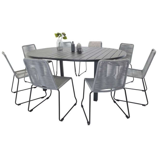 Marbella haves�t bord �140/190cm sort, 8 stole Lindos gr�.