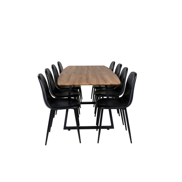 Der er behov for blur henvise IncaNABL spisebordssæt spisebord udtræksbord længde cm 160 / 200 elletræ  dekor og 8 Polar stole PU kunstlæder sort. Fri fragt, lev 1-2 dage! Se her!