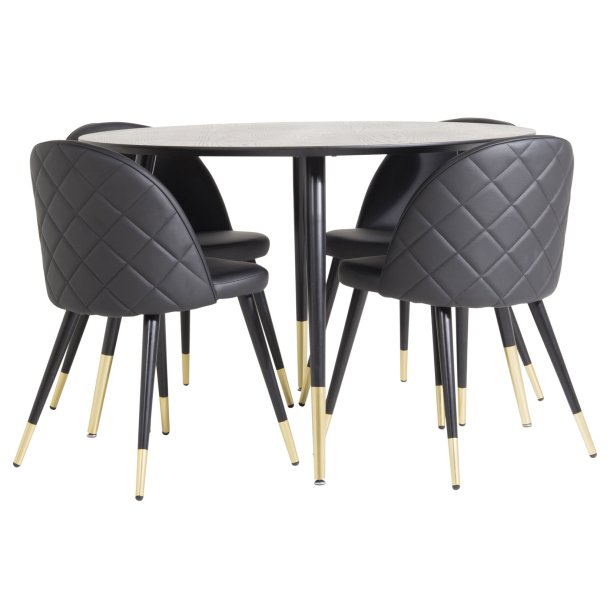 Dipp115BLBR matgrupp matbord svart och 4 Velvet matstola PU konstlder svart.