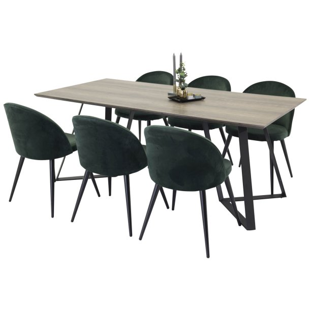 MarinaGRBL matgrupp matbord el trd dekor gr och 6 Velvet matstola velour grn, svart.
