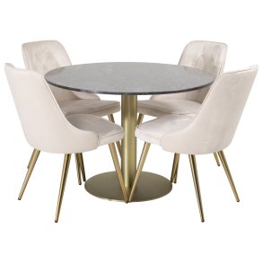 EstelleØ106BLBR matgrupp  svart, marmor och 4 Velvet Deluxe matstola velour beige, mässing dekor.