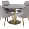Estelle106BLBR Essgruppe Esstisch schwarz, Marmor und 4 Velvet Deluxe Esszimmersthle Velour hellgrau, Messing dekor.