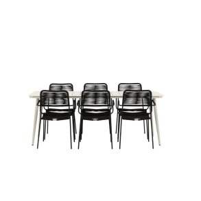 Lina set de jardin table 90x200cm 6 chaises Lindos noir.